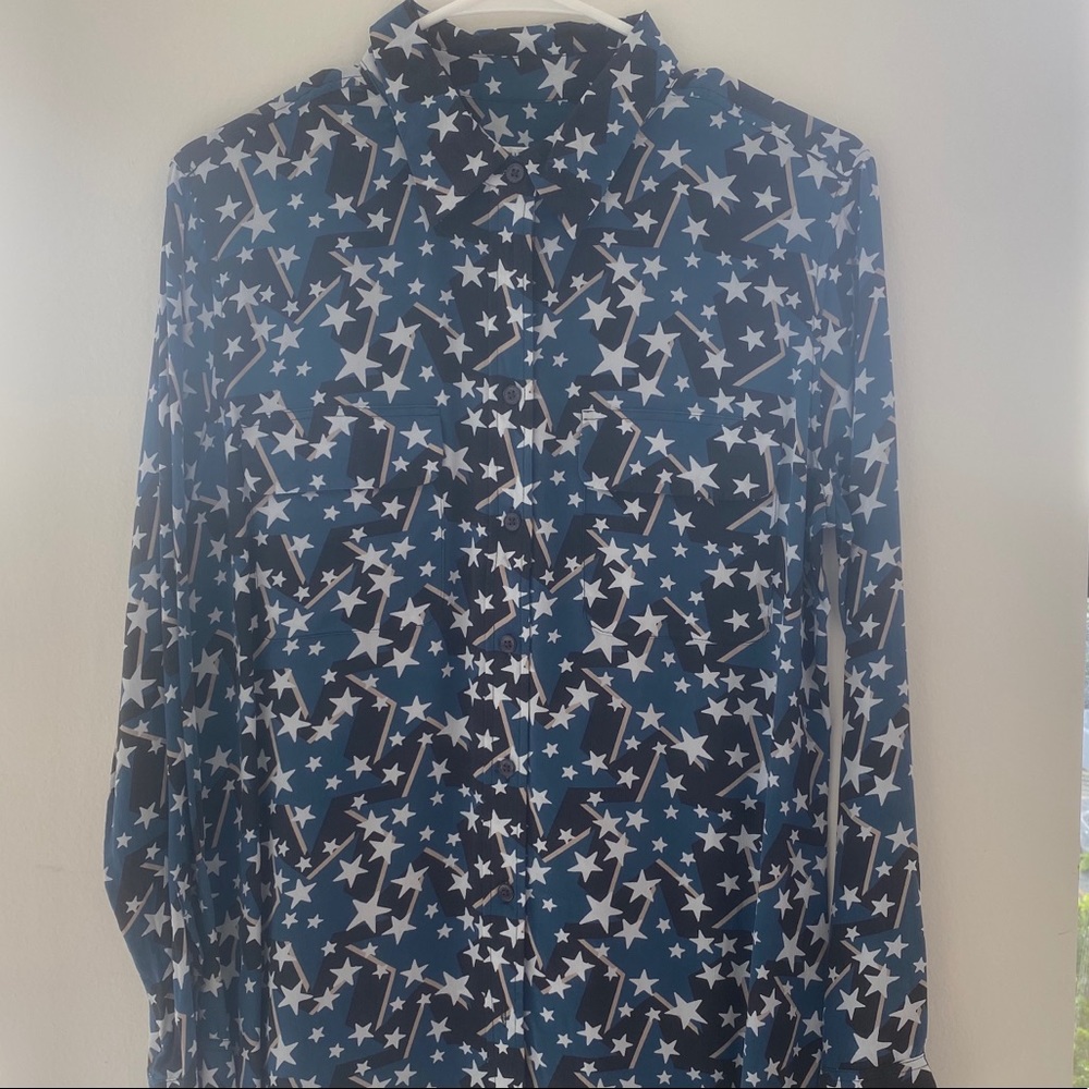 100% Silk Star Pattern Equipment Blouse M